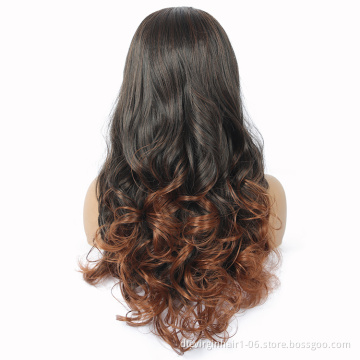DTL 28 Inches Long Ombre Color Jumbo Body Wave Synthetic Fiber Hair Hand Tied Lace Front Wigs